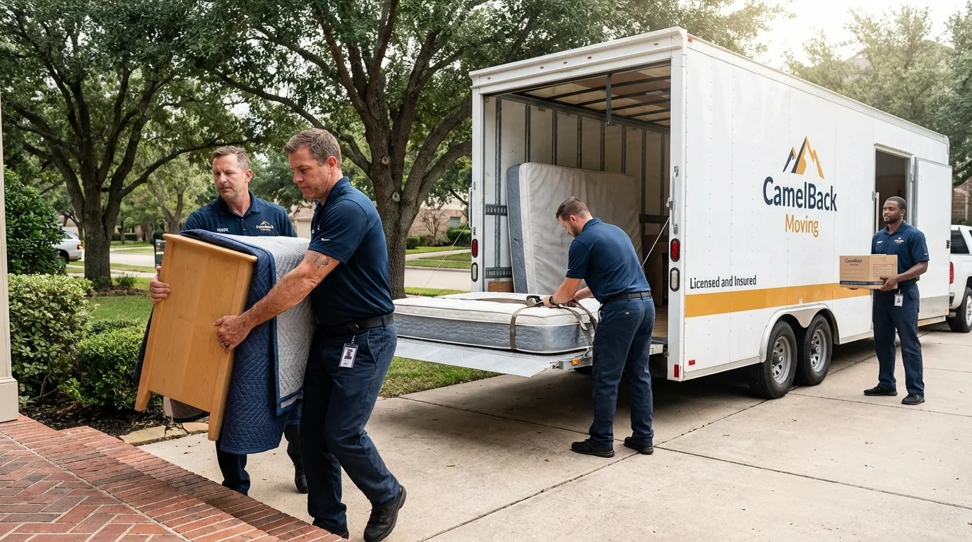 Crew loading residential truck for cross-state move from Kenwood, CA